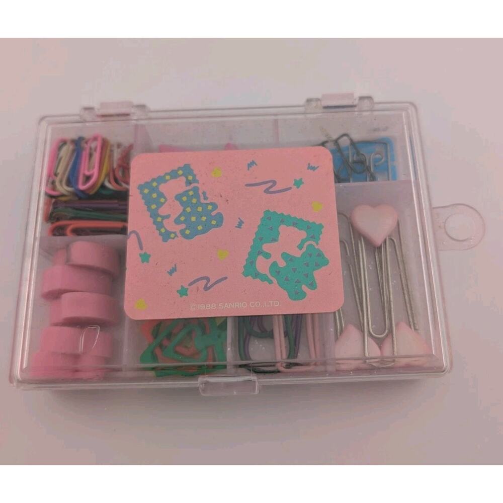 Sanrio Vintage 1988 Paper Clip Case Box Pink Bears Heart Stationary Set Bear
